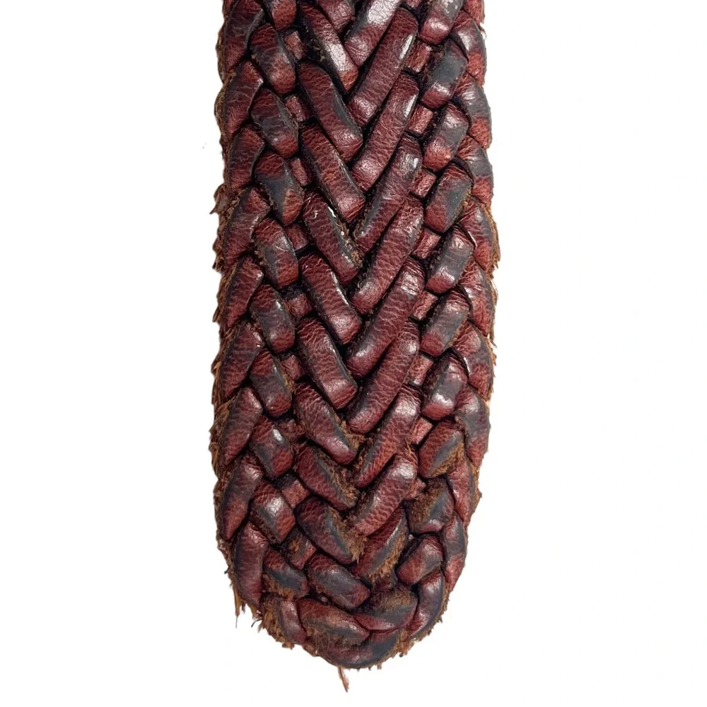 Brighton | Medium | Vintage Brown Weaved Leather Belt with Silver‎ Belt Buckle